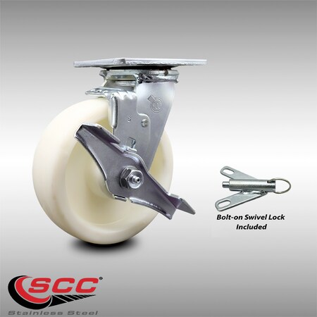 Service Caster 6 Inch Stainless Steel Nylon Caster with Ball Bearing and Brake/Swivel Lock SCC SCC-SS30S620-NYB-TLB-BSL